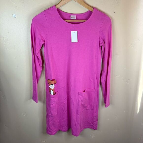 NWT Hanna Andersson Girls Pink Pullover Dress with Decal and Pockets Size US 12‎ - Picture 1 of 7